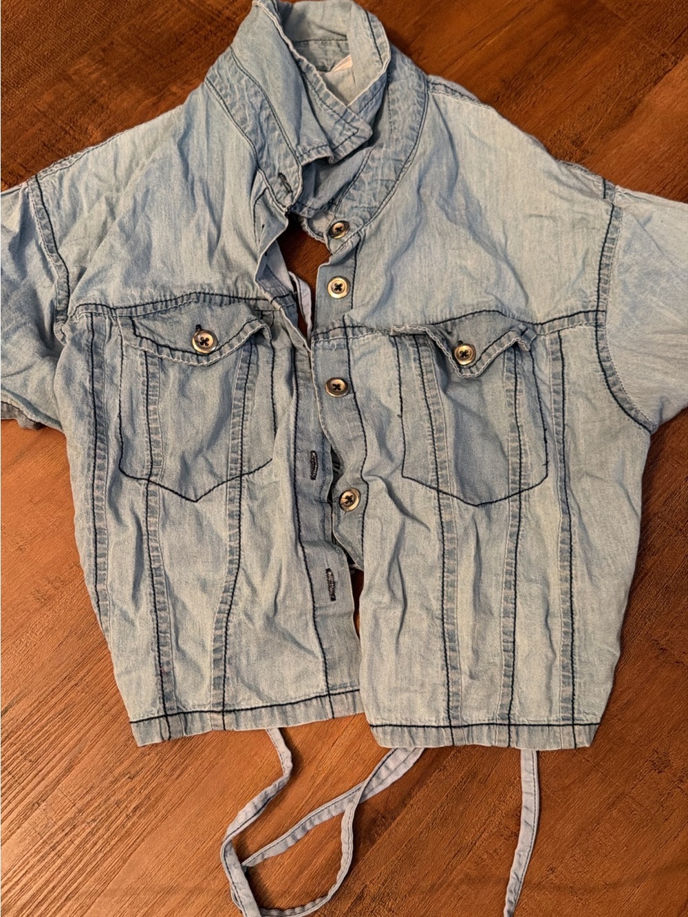 Light Wash Denim Button-Up Crop Top